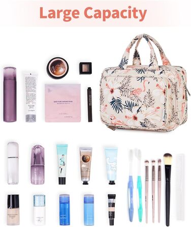 Велика косметичка для жінок Kulturtasche Damen Gross, дорожня косметичка, сумочка для макіяжу, валізка для туалетних речей (Бежевий фламінго)