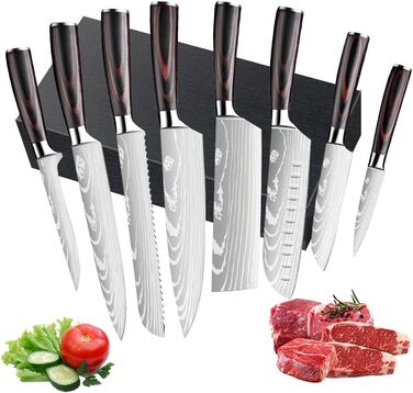 Набір кухонних ножів Dfito, 8 предметів, з нержавіючої сталі, різні розміри, зручні ручки