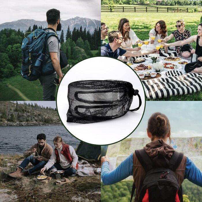 Набір кухонного посуду для кемпінгу Odoland 7 предметів: каструля, сковорода, тарілки, миски, столові прибори з нержавіючої сталі