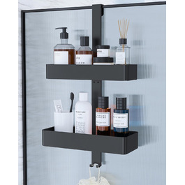 Дзеркальна поличка для душу Kitsure без свердління - 2 яруси, нержавіюча сталь, чорна