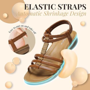 Жіночі сандалі Littleplum з підтримкою склепіння стопи, літні плоскі гладіаторські сандалі, зручні пляжні ремінці, 39 EU, коричневі
