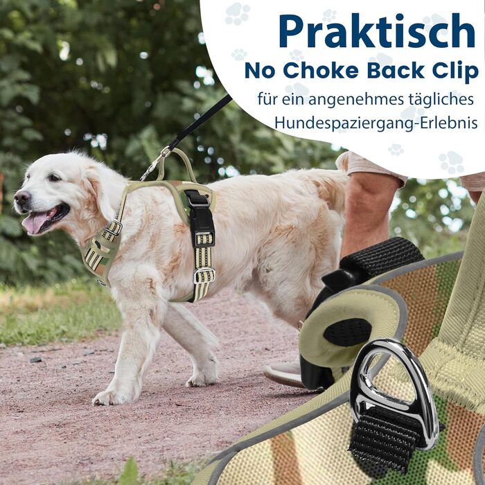 Шлейка для собак середніх порід Funfox, анти-тягу, з ручкою, світловідбиваючі смуги, без коміра, для собак середнього розміру (S, оливковий)