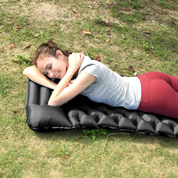 Ultralight Inflatable Camping Mat with Pillow - Waterproof Folding Air Mattress for Camping, Hiking, Travel & Backpacking - Black