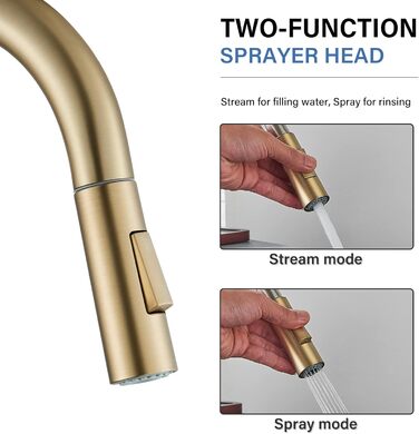 Знімна кухонна змішувач з 2 функціями, золото, 360° поворот, для кухонної мийки, однорідний змішувач, холодна та тепла вода, золотий матовий