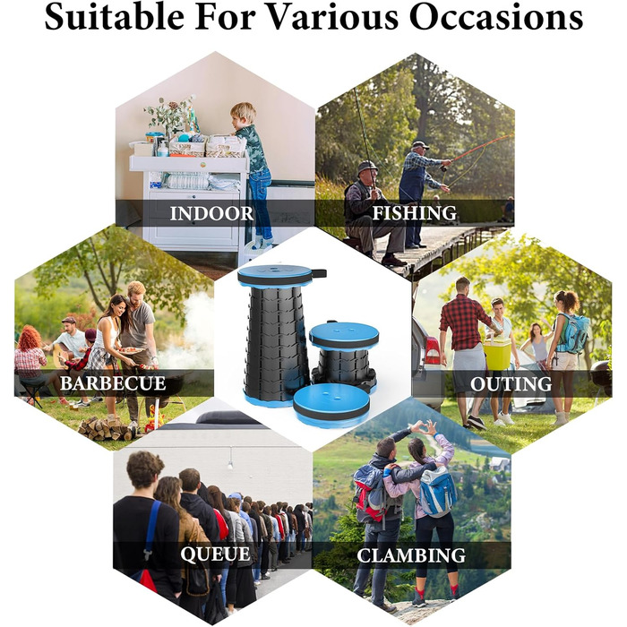 Тeleskopний складаний стільчик для кемпінгу, риболовлі та відпочинку на природі (25x25x45 см)