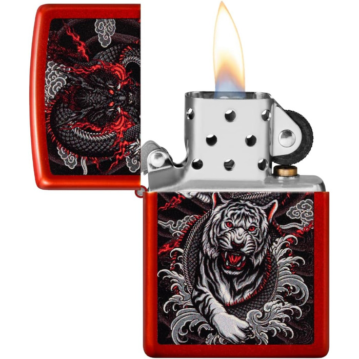 Запальничка Zippo з дизайном Дракон і Тигр, металева, червона