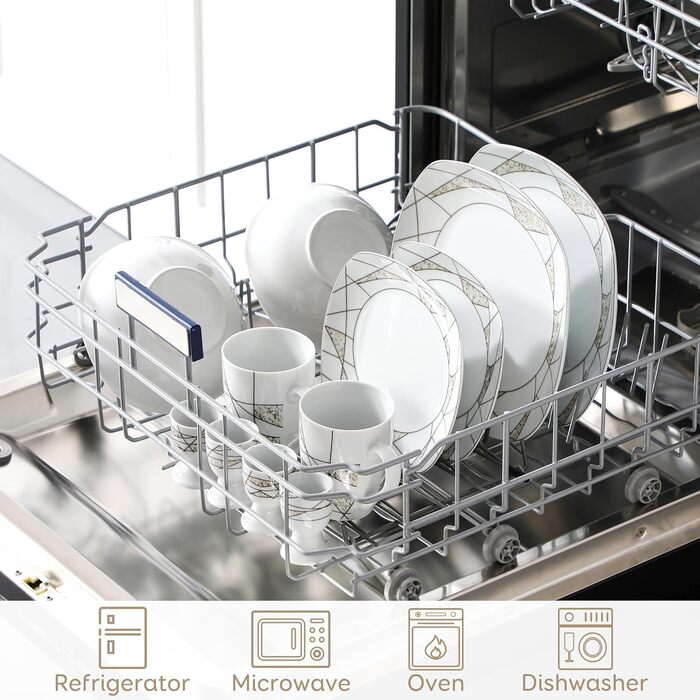 Набір посуду VEWEET 'Serena' з порцеляни, 24 елементи | 6 тарілок для сніданку, десерту, обіду та супу | Сервіз для 6 осіб, ресторану, сім'ї (білий)