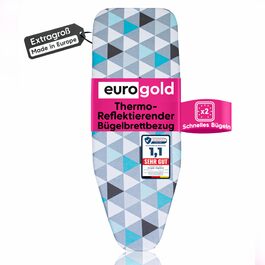 Чохол для прасувальної дошки Eurogold Triangles Laguna L-XL, бавовна, з металізованим покриттям, для парогенераторів, з гумкою, виготовлено в Європі