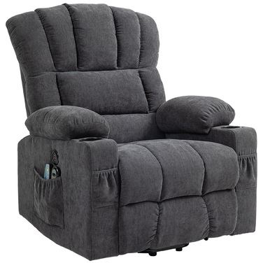 HOMCOM Electric Recliner with Rise Function, TV Chair with Lie-flat, Heating, and Massage Functions, TV Chair with Type-C and USB Ports, Cup Holders, Dark Grey | Aosom