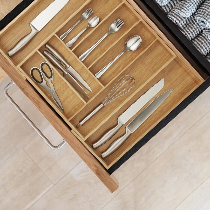 Relaxdays Cutlery Box Bamboo, Extendable, Cutlery Insert for Drawers, Drawer Insert HBT 6.5x57.5x43 cm, natural