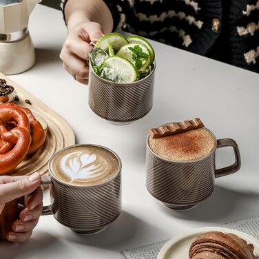 Набір керамічних кавових чашок з підставкою (4 шт., 370 мл, сірий)