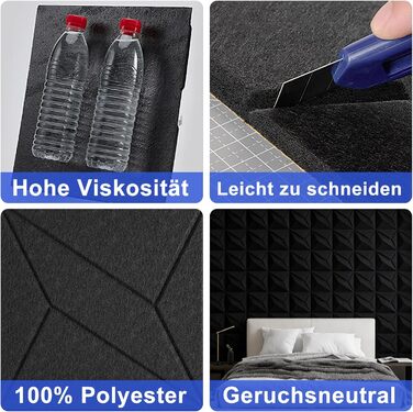 Самоклеючі акустичні панелі для звукоізоляції 30x30x0.9 см, 12 шт — шумопоглинаючі плити з лінійним дизайном для студії, кінотеатру та ігрової кімнати