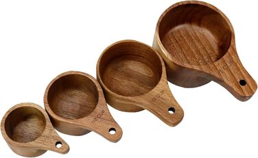 Wooden measuring cups and spoons, for baking, cooking, spices, coffee, tea, powdered milk, set of 4