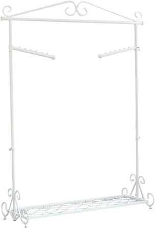 Clothes Rack, Coat Rack with Shoe Storage, Width 136cm, Vintage Style Metal, Height Adjustable from 126 to 200 cm (White)