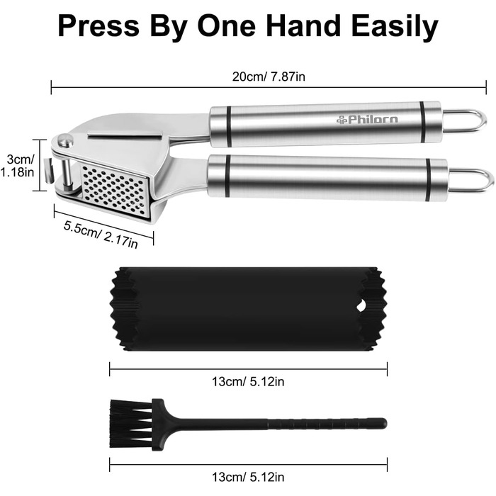 Преміум-нічна для часнику та імбиру Philorn з очищувачем та щіткою - нержавіюча сталь, професійний кухонний помічник
