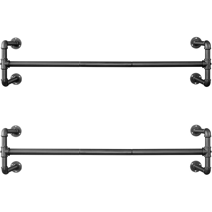 SONGMICS Wall Clothes Rack, Industrial Design Clothes Rail, 2-Piece Set, Wall Mounting, Load Capacity up to 60 kg, 30 x 112 x 29.3 cm, Easy Assembly, Black HSR64BK-02