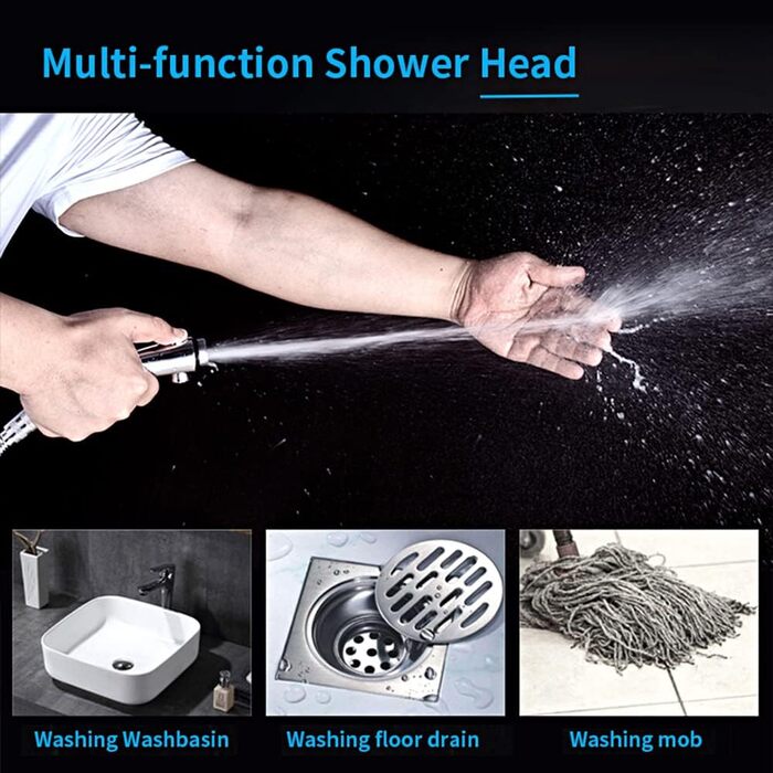 KAIYING Drill-Free High-Pressure Hand Shower with ON/OFF Pause Switch, 3 Spray Modes, Water-Saving Shower Head, Detachable Puppy Shower Accessory (M: Shower Head (Chrome) + Holder + Hose)