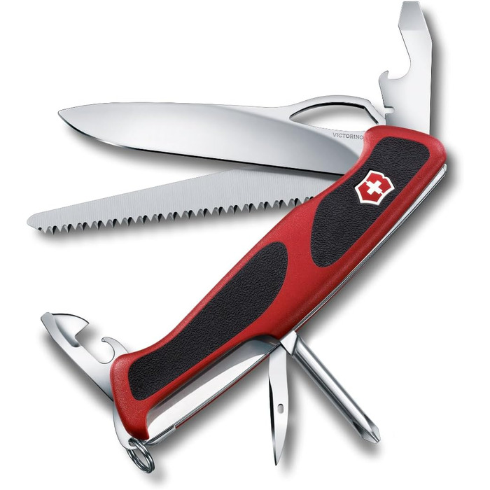 Швейцарський ніж Victorinox Ranger 78 M: мультитул з 12 функціями, фіксатор леза, відкривачка для пляшок, червоно-чорний