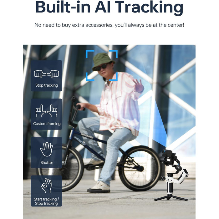 Feiyu SCORP Mini 2 Kit - Стабілізатор для бездзеркальних камер/Action-камер/iPhone/Samsung, Ручний 3-осьовий гiмбал з сумкою, світлом для селфі та подовжувачем. Чорний та білий кольори