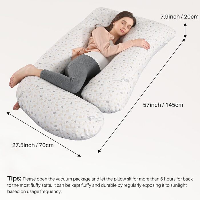 Подушка для вагітних GKXLH – J-подібна подушка для підтримки спини, живота та стегон (сіра з крапками)