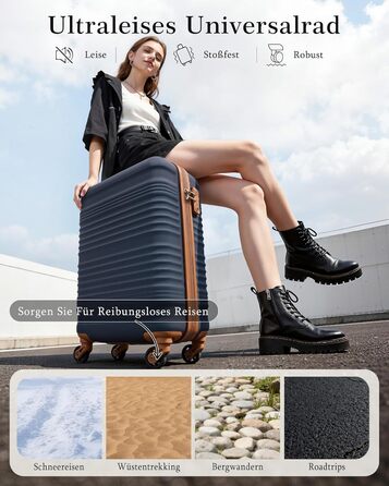 Набір валіз COOLIFE: велика (55x35x20 см) та маленька (40x25x20 см) для ручної поклажі Ryanair & Easyjet, з TSA замком та 4 колесами, ABS, блакитний/коричневий