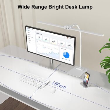 LED Desk Lamp with Adjustable Brightness - 1200 Lumens, Dual Head, Clamp-On for Home Office, Eye Protection, Gooseneck Design, Monitor Light with 5 Color Temperature & Brightness Levels (Metal Base)
