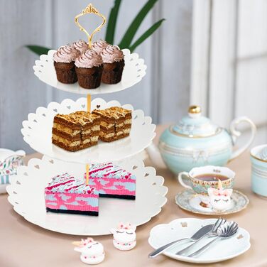 Трирівнева підставка для капкейків, десертів, фруктів та солодощів. Підходить для святкування: Весілля, День народження, Хрещення. Чорно-білий колір, пластик.