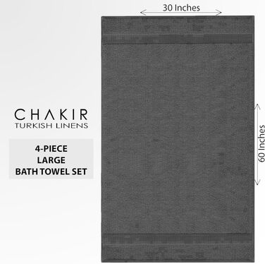 Набір розкішних рушників Chakir Turkish Linens з турецької бавовни, готельна серія, 6 предметів (2 банні, 2 для рук, 2 для обличчя), темно-сірі