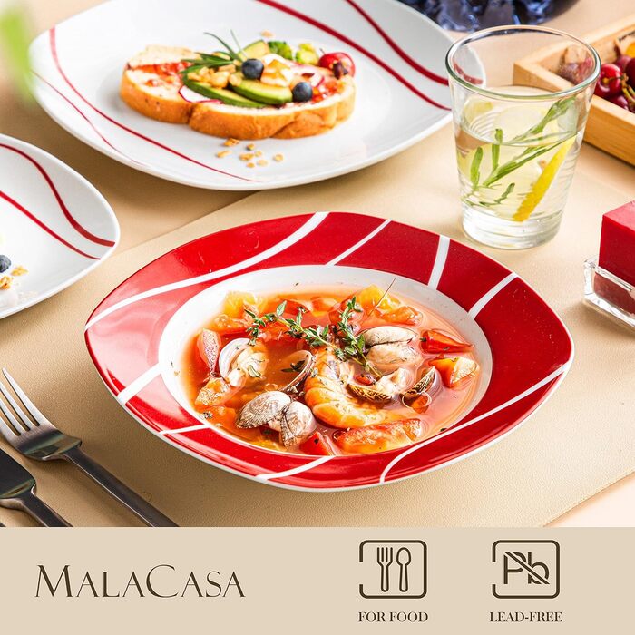 MALACASA, Felisa Series, 36-Piece Dinnerware Set made of Porcelain Tableware with 12 Dinner Plates, 12 Cake Plates, 12 Soup Plates each, Combination Service for 12 People, 36-Piece Tableware Set