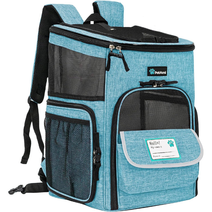 Рюкзак-переноска для собак та котів PetAmi Getaway Solids, блакитний, для подорожей, з вентиляцією, м'якими боковинами, для собак та котів One Size