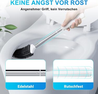 Набір щіток для унітазу Fowooyeen: силіконові, настінні, плоскі, з сердечком, елегантний дизайн, без свердління, 2 шт. (білий матовий)