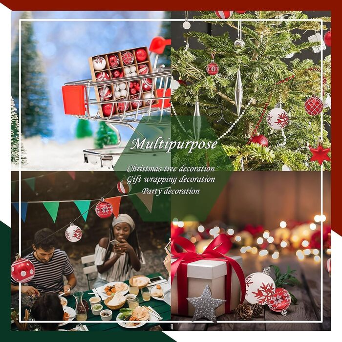 Набір прикрас для ялинки Robofun 44 шт. Червоні та золоті кульки для ялинки, міцні та безпечні, пластикові, для дому та вулиці