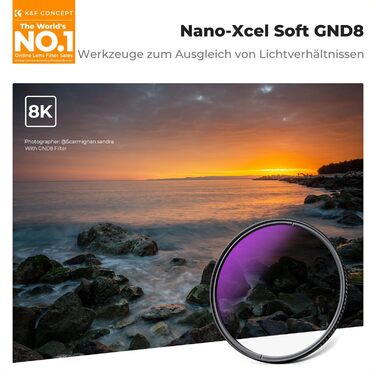 Фільтр градієнтний K&F Concept Nano-X 58mm Soft GND8 ND0.9 (3 стопи, 12.5%) - сірий