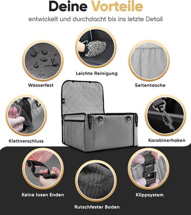 Extra Stable Dog Car Seat - Reinforced Walls & 5 Straps - Waterproof Dog Car Seat for Rear & Front Seat (Standard Size)