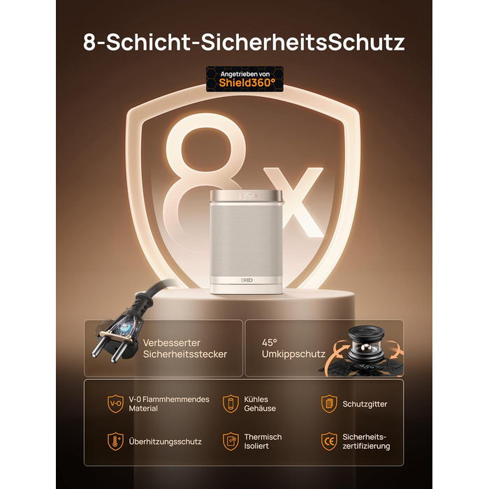 Електрична керамічна теплова гармата DREO 318, 1500 Вт з термостатом, захистом від перегріву та нахилу, таймером та дитячим замком