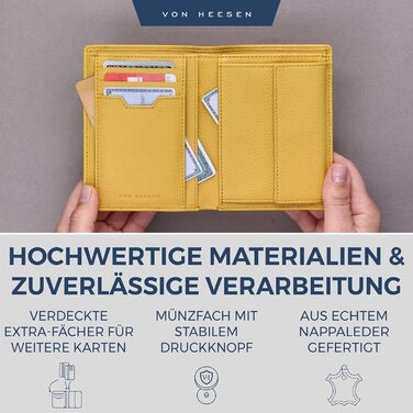 VON HEESEN Leather Wallet RFID Protection | Genuine Leather Wallet for Women & Men | Portemonnaie, Brieftasche, Wallet, Portmonee (Yellow)