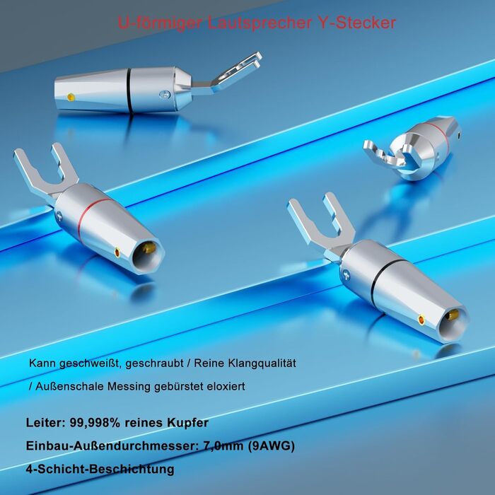 Комплект позолочених роз'ємів-лопаток Monosaudio SY1508G (8 шт), чиста мідь, подвійне гвинтове кріплення для кабелів 8-20AWG до 4мм, для акустик та підсилювачів (S902R Родіювання)