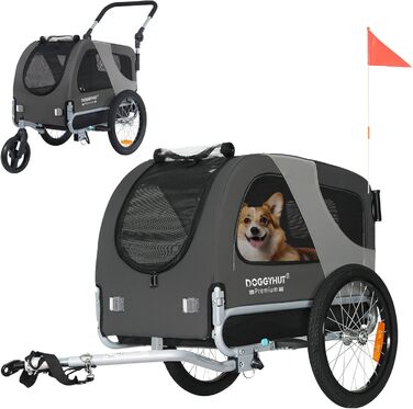 DOGGYHUT® Преміум візок для собак 2-в-1: візок-бугель для собак до 23 кг (Сірий)