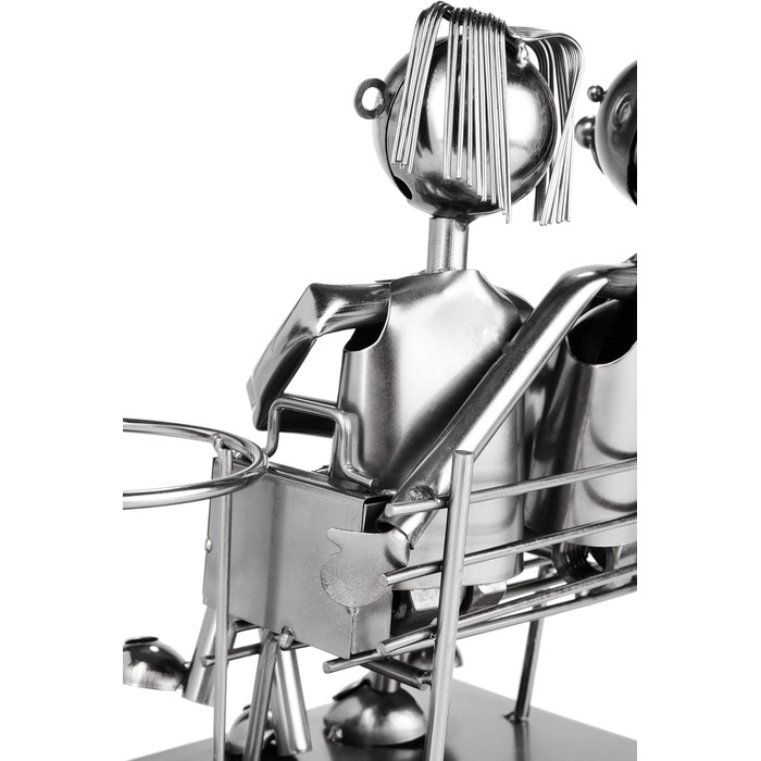 BRUBAKER Bottle Holder Men Loving Couple on Bench - Wine Bottle Holder Man + Man Silver - Bottle Stand Metal Figure Love - Metal Sculpture Gift for Married Couples with Gift Card