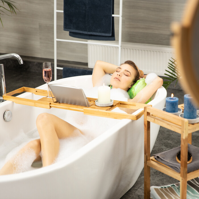 Relaxdays Полиця для ванни Бамбук регульована