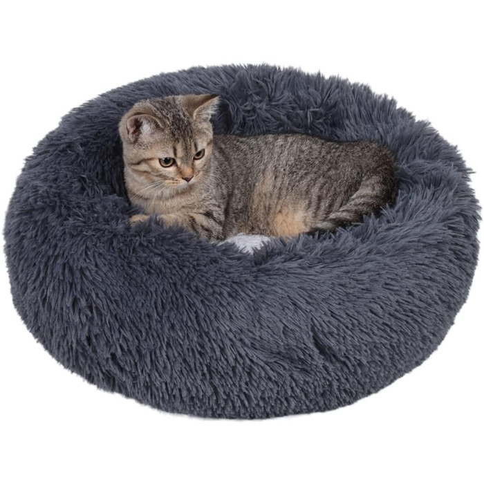 М'яке кругле ліжко для котів та собак. Ліжко-подушка для домашніх тварин, 70см/60см, білий/сірий колір