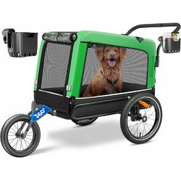 KESSER® Візок для собак Боксер 3-в-1: візок, буксир, велосипедний причіп. Великий об'єм 240 л, амортизація, поворотне переднє колесо 360°, матеріал 600D Oxford Canvas, SmartSpace, вантажопідйомність 40 кг, зелений