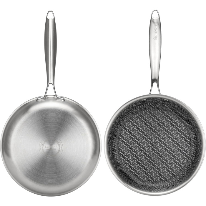 Пан з антипригарним покриттям EliteHoff 28 см, нержавіюча сталь, індукційний, для всіх плит, PFOA-free, для духовки та посудомийної машини, сріблястий (E-7547)