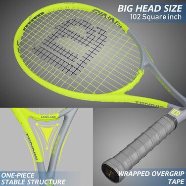 Тенісний racket LUNNADE для дорослих, легкий, з чохлом, для початківців та професіоналів (27 дюймів, жовтий Head)