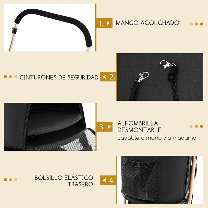 Візок для собак GYMAX 3-в-1, складний, знімний переносний ящик та регульованим дахом, до 15 кг, переноска для собак з сітчастими вікнами, візок для маленьких/середніх собак та котів (Чорний)