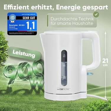 Електричний чайник Clatronic WK 3834 білий: 1л, 900W, BPA Free, захист від перегріву