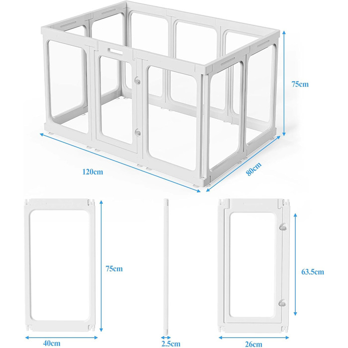 Кіяниця для цуценят SISKEYCOOC 60см з акрилового пластику, прозора, з дверцятами, для собак середніх та маленьких порід, легка у догляді, для дому (10 шт.), білий колір, 60см висота