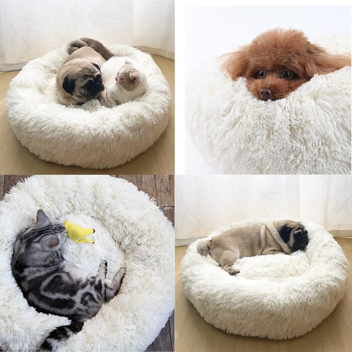 М'яке кругле ліжко для котів та собак, 70см, біле. Ліжко-пончик для домашніх тварин, легко миється. Підходить для котів та собак середніх розмірів.