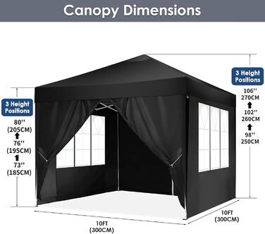 COBIZI Gazebo 3x3m Waterproof, Stable, Winter-Proof, Foldable Pop-up Gazebo Party Tent Garden Gazebo for Beach Wedding, with 4 Side Panels, UV Protection 50+, Adjustable Height, Black