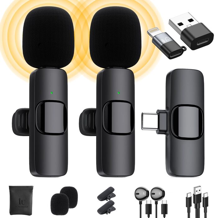 Беспроводной петличный микрофон XZ-K5 для iPhone/iPad/Android/Laptop с шумоподавлением (2 шт.)